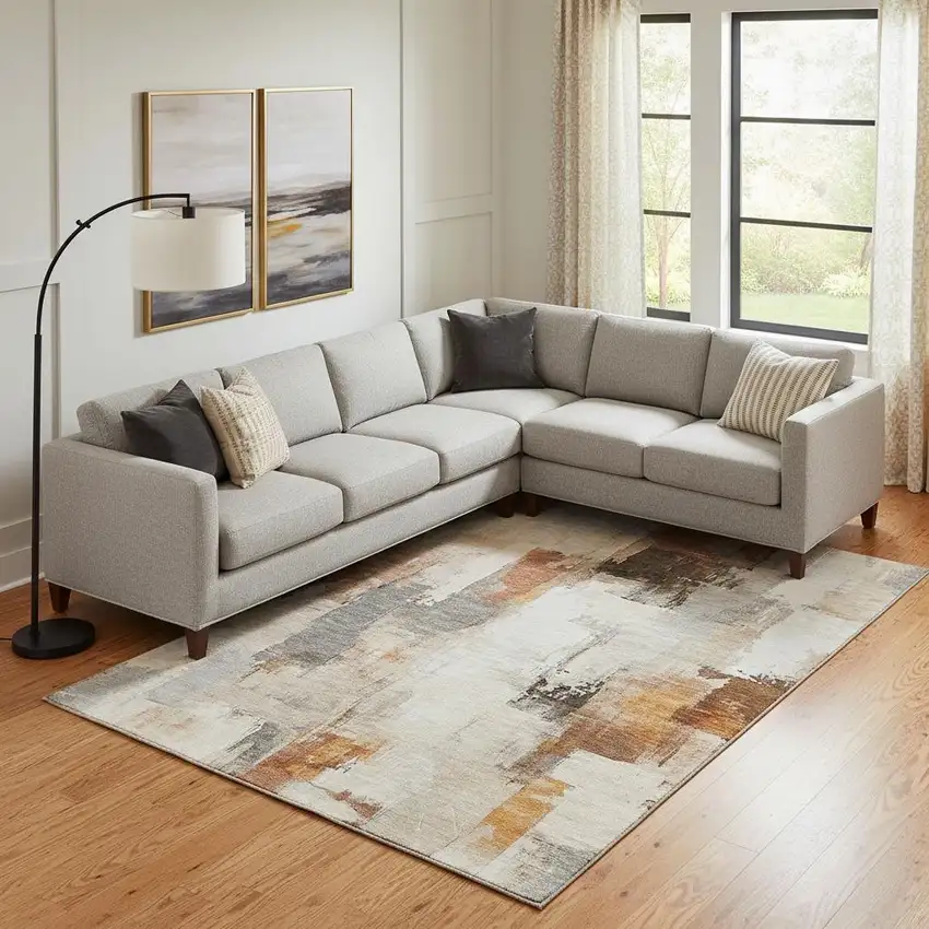 Ivory Rust And Beige Abstract Washable Area Rug With UV Protection Photo 2