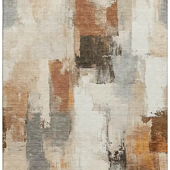Ivory Rust And Beige Abstract Washable Area Rug With UV Protection Photo 3
