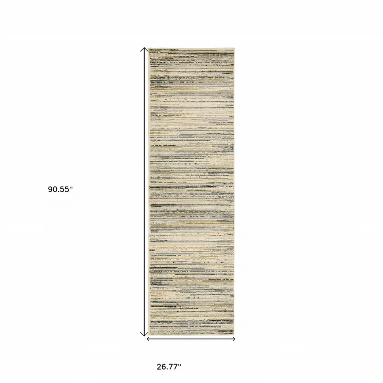 Ivory Sage Abtract Lines Indoor Runner Rug Photo 4