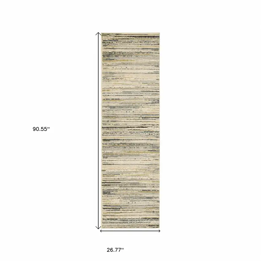 Ivory Sage Abtract Lines Indoor Runner Rug Photo 5