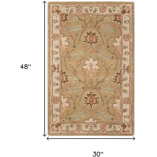 Ivory Sage and Tan Wool Floral Area Rug Photo 3