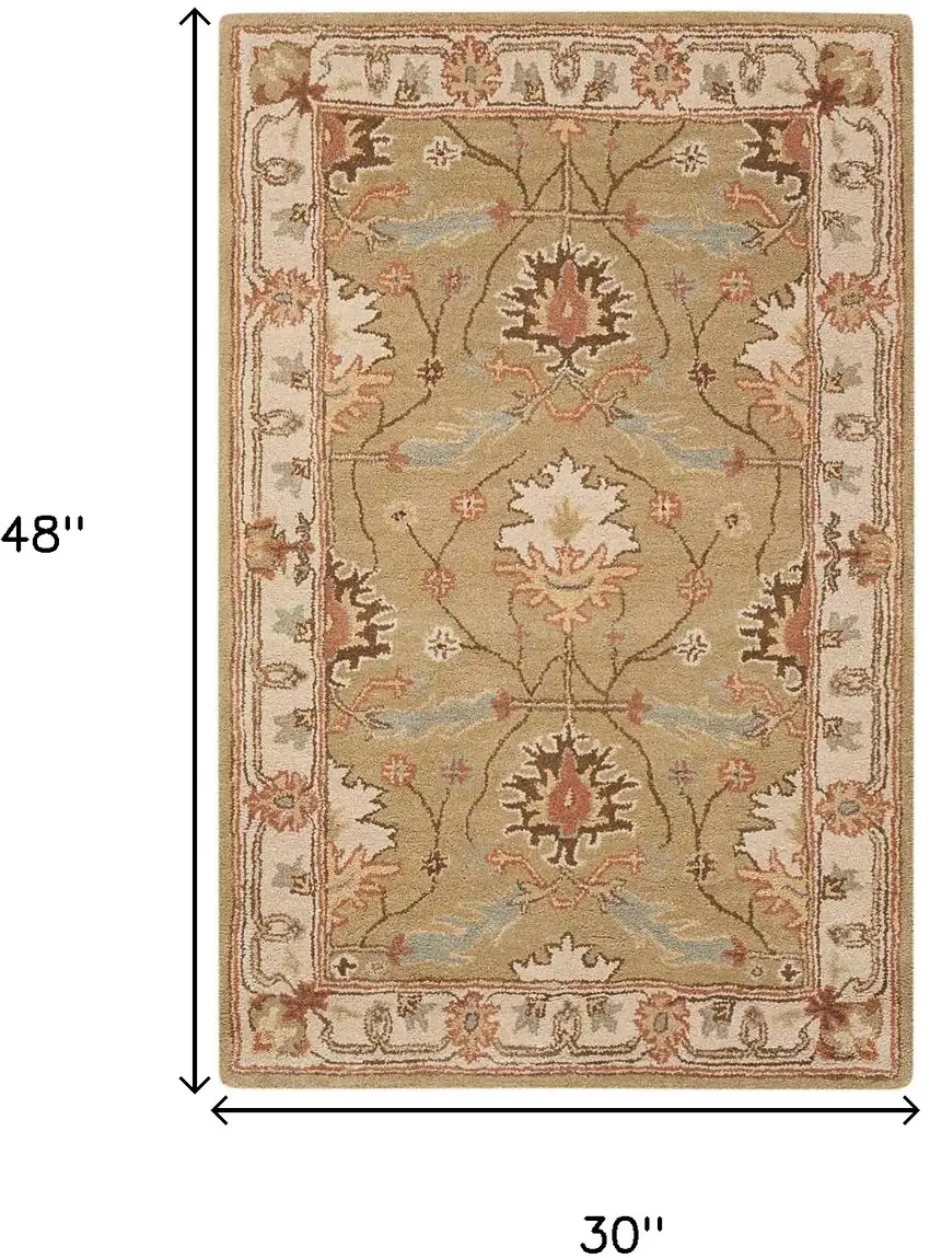 Ivory Sage and Tan Wool Floral Area Rug Photo 3