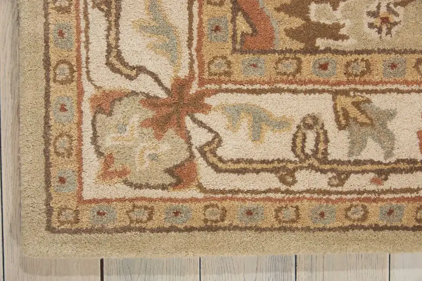 Ivory Sage and Tan Wool Floral Area Rug Photo 6