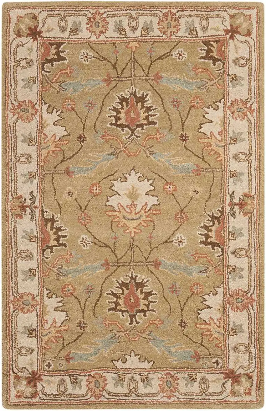 Ivory Sage and Tan Wool Floral Area Rug Photo 4