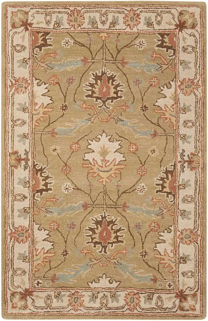Ivory Sage and Tan Wool Floral Area Rug Photo 2