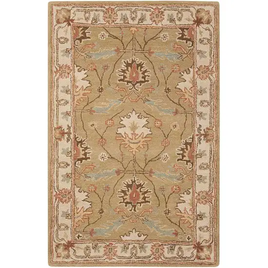 Ivory Sage and Tan Wool Floral Area Rug Photo 6