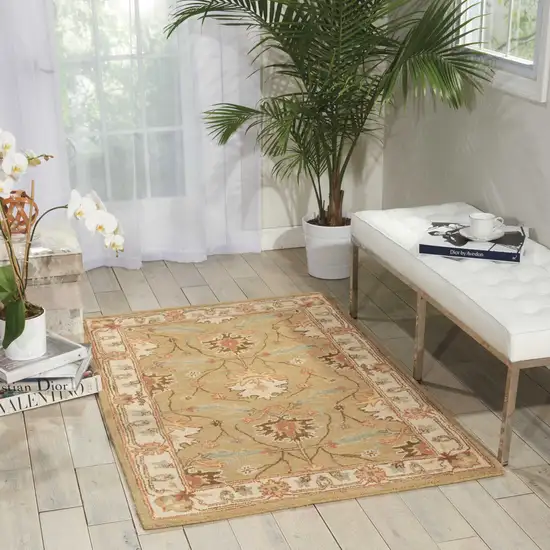 Ivory Sage and Tan Wool Floral Area Rug Photo 4