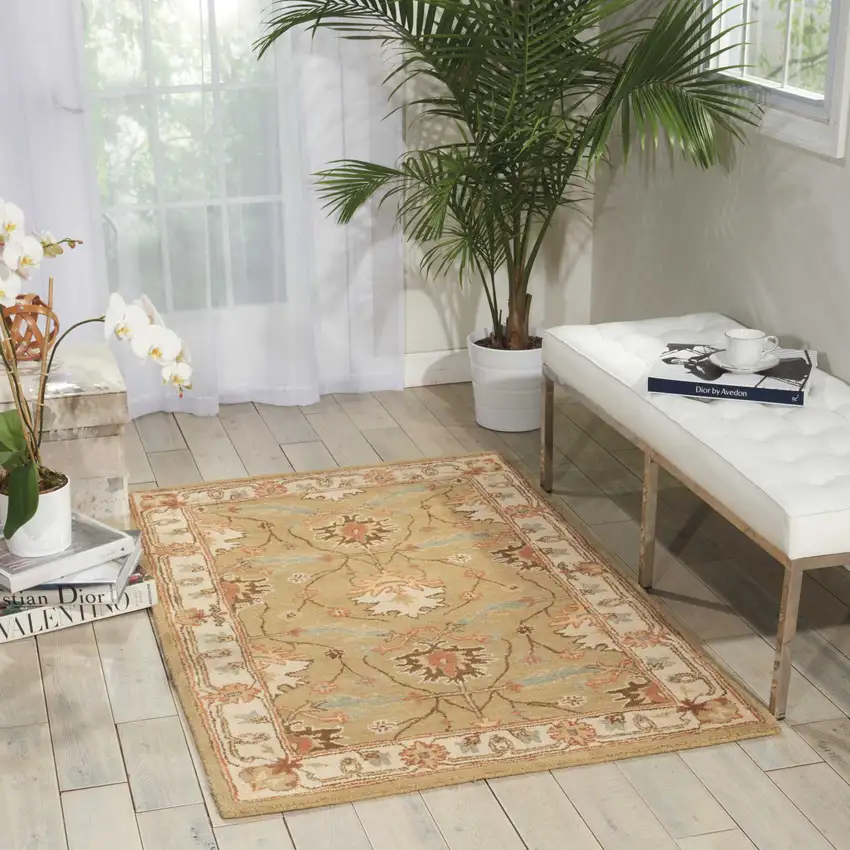 Ivory Sage and Tan Wool Floral Area Rug Photo 4