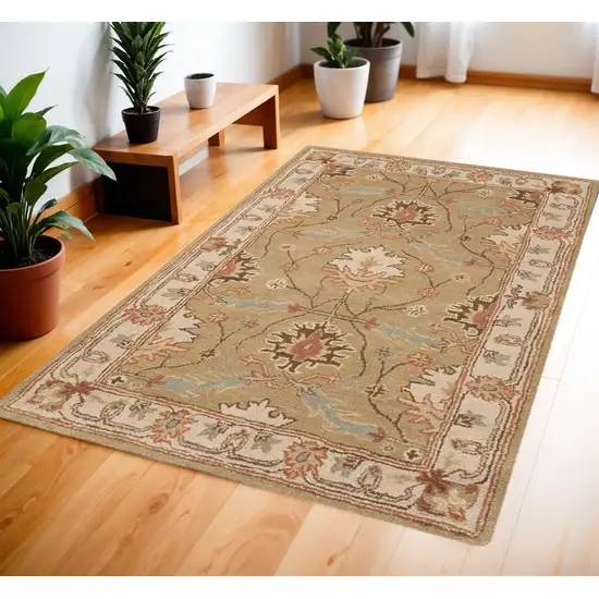 Ivory Sage and Tan Wool Floral Area Rug Photo 1