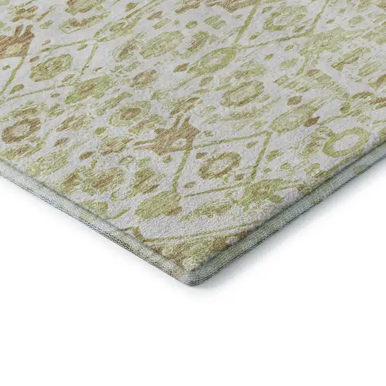 Ivory Salmon And Artichoke Green Floral Washable Area Rug With UV Protection Photo 7