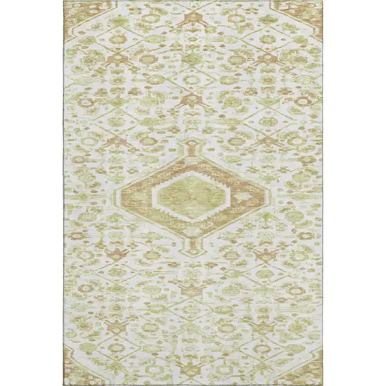 Ivory Salmon And Artichoke Green Floral Washable Area Rug With UV Protection Photo 1
