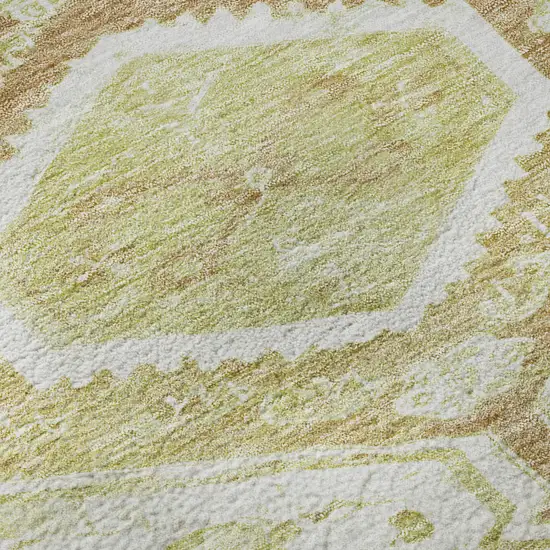Ivory Salmon And Artichoke Green Floral Washable Area Rug With UV Protection Photo 9