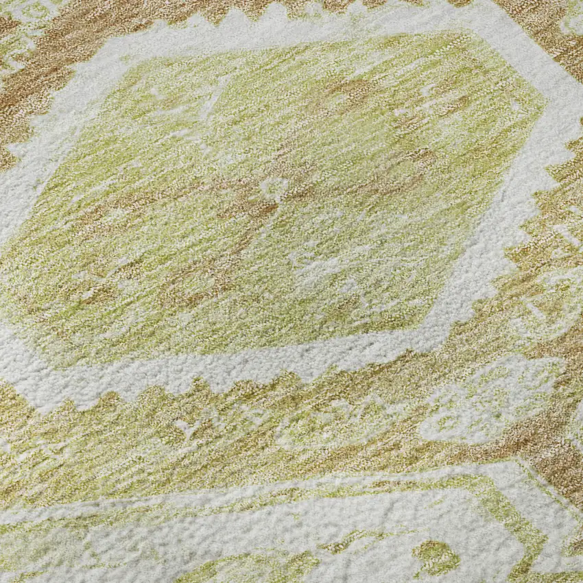 Ivory Salmon And Artichoke Green Floral Washable Area Rug With UV Protection Photo 9