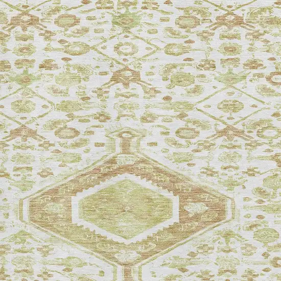 Ivory Salmon And Artichoke Green Floral Washable Area Rug With UV Protection Photo 3