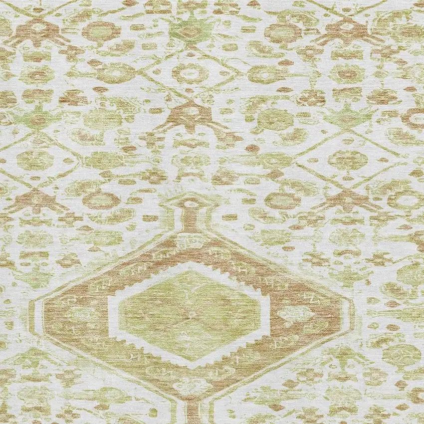 Ivory Salmon And Artichoke Green Floral Washable Area Rug With UV Protection Photo 3