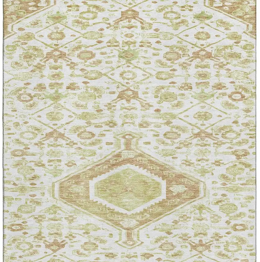 Ivory Salmon And Artichoke Green Floral Washable Area Rug With UV Protection Photo 3