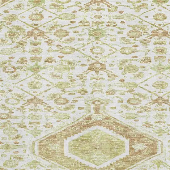Ivory Salmon And Artichoke Green Floral Washable Area Rug With UV Protection Photo 2