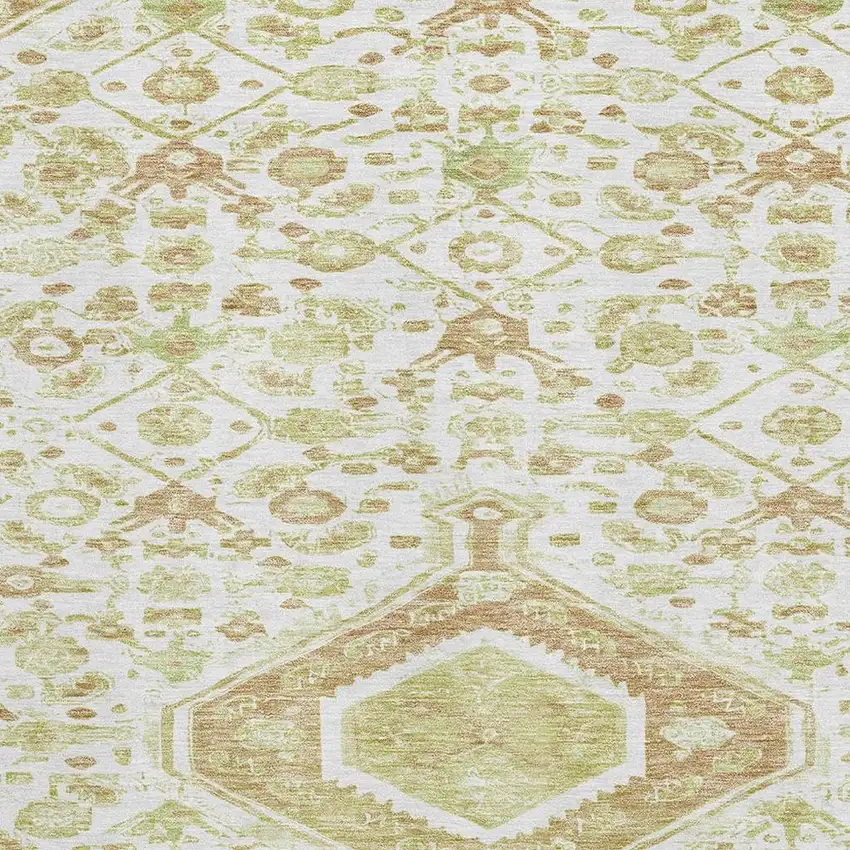 Ivory Salmon And Artichoke Green Floral Washable Area Rug With UV Protection Photo 2
