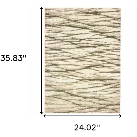 Ivory Sand And Ash Abstract Power Loom Stain Resistant Area Rug Photo 3
