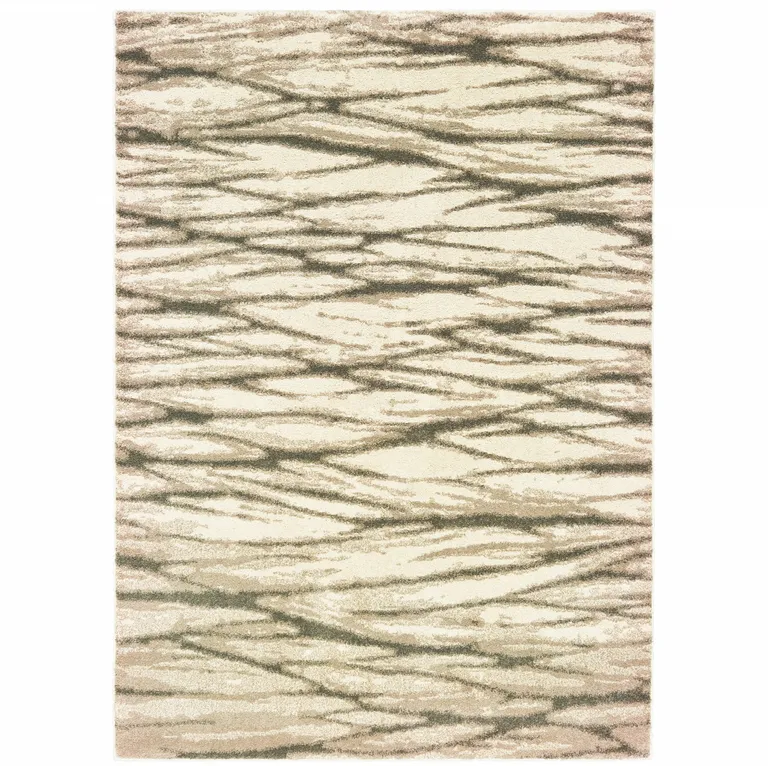Ivory Sand And Ash Abstract Power Loom Stain Resistant Area Rug Photo 2