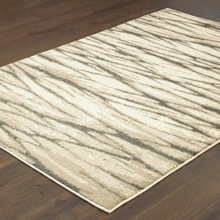 Ivory Sand And Ash Abstract Power Loom Stain Resistant Area Rug Photo 5
