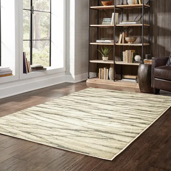 Ivory Sand And Ash Abstract Power Loom Stain Resistant Area Rug Photo 7