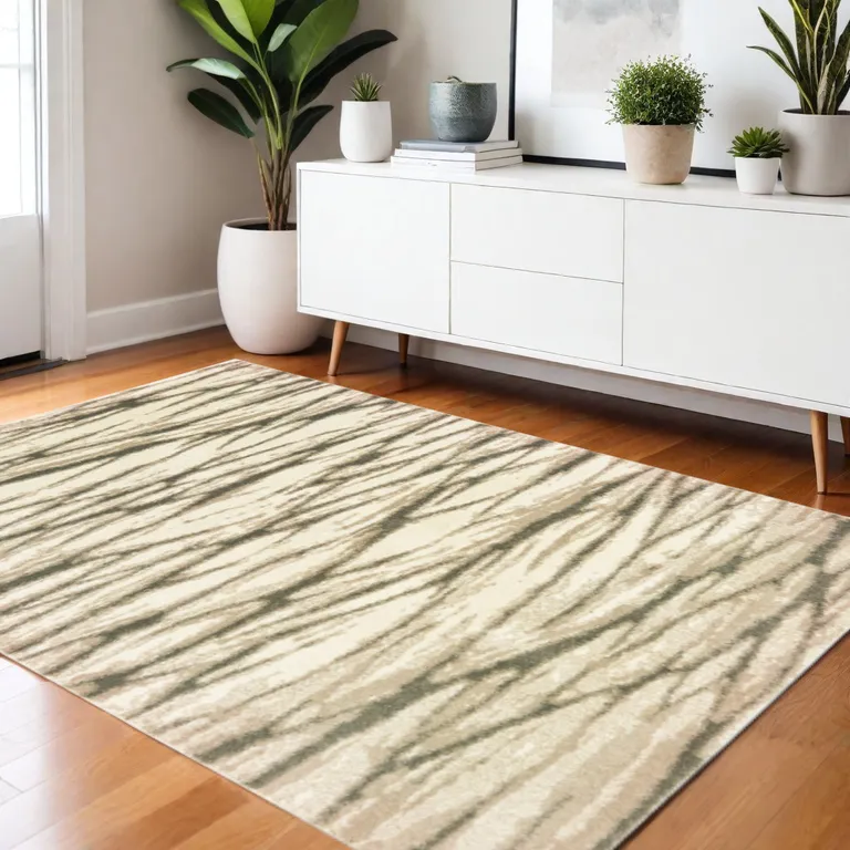 Ivory Sand And Ash Abstract Power Loom Stain Resistant Area Rug Photo 1