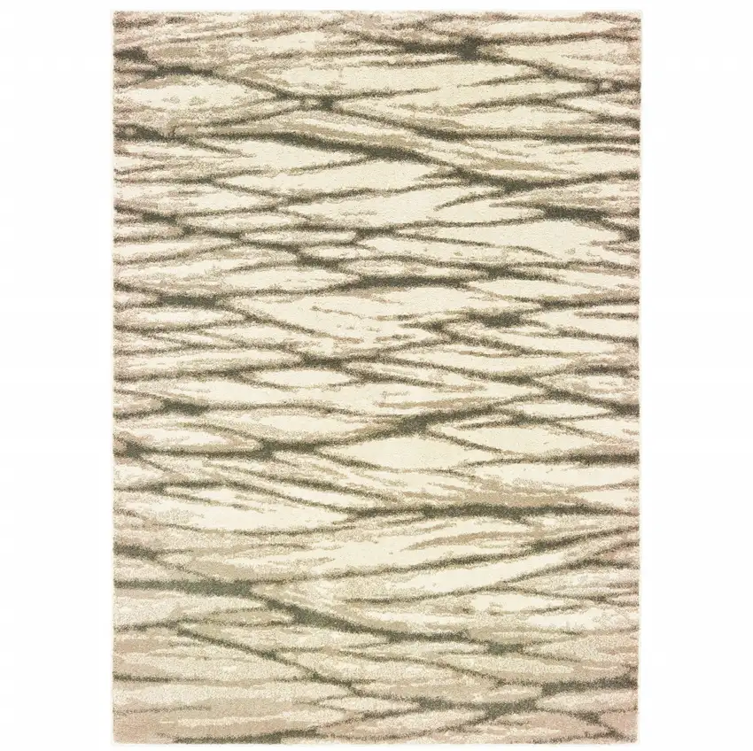 Ivory Sand And Ash Abstract Power Loom Stain Resistant Area Rug Photo 2