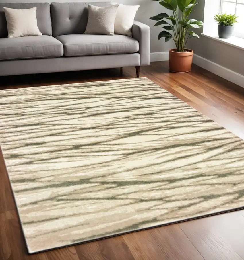 Ivory Sand And Ash Abstract Power Loom Stain Resistant Area Rug Photo 1
