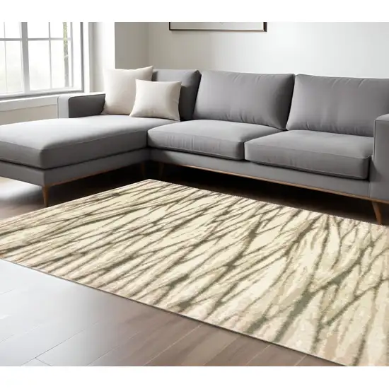 Ivory And Sand Abstract Shag Area Rug Photo 1