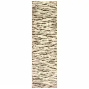 Photo of Ivory Sand And Ash Abstract Power Loom Stain Resistant Runner Rug
