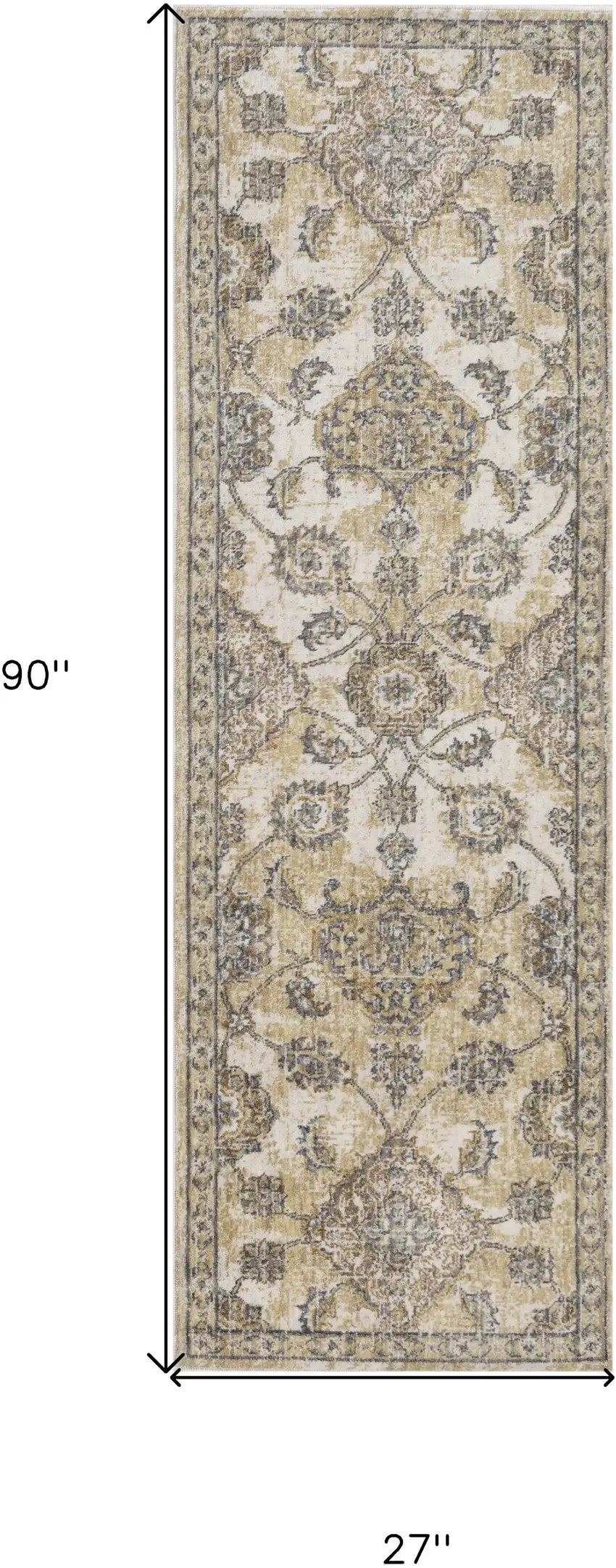 2' X 7' Ivory Sand Floral Vine Wool Indoor Runner Rug Photo 3