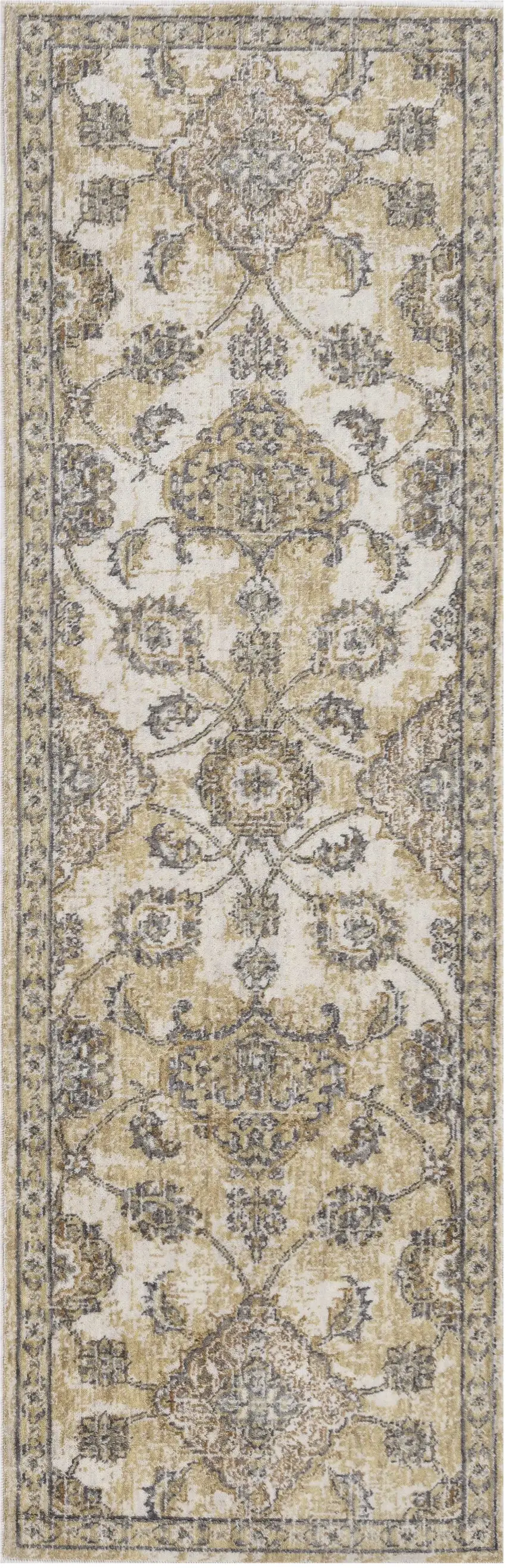 2' X 7' Ivory Sand Floral Vine Wool Indoor Runner Rug Photo 2