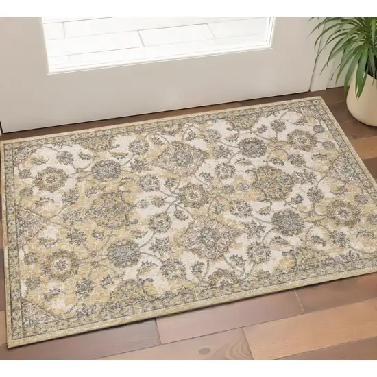 Ivory Beige And Gray Wool Floral Medallion Area Rug Photo 1