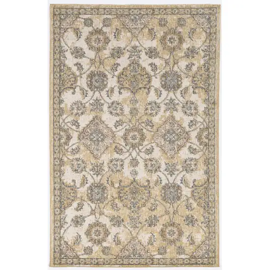 Ivory Sand Machine Woven Bordered Floral Vines Indoor Area Rug Photo 2