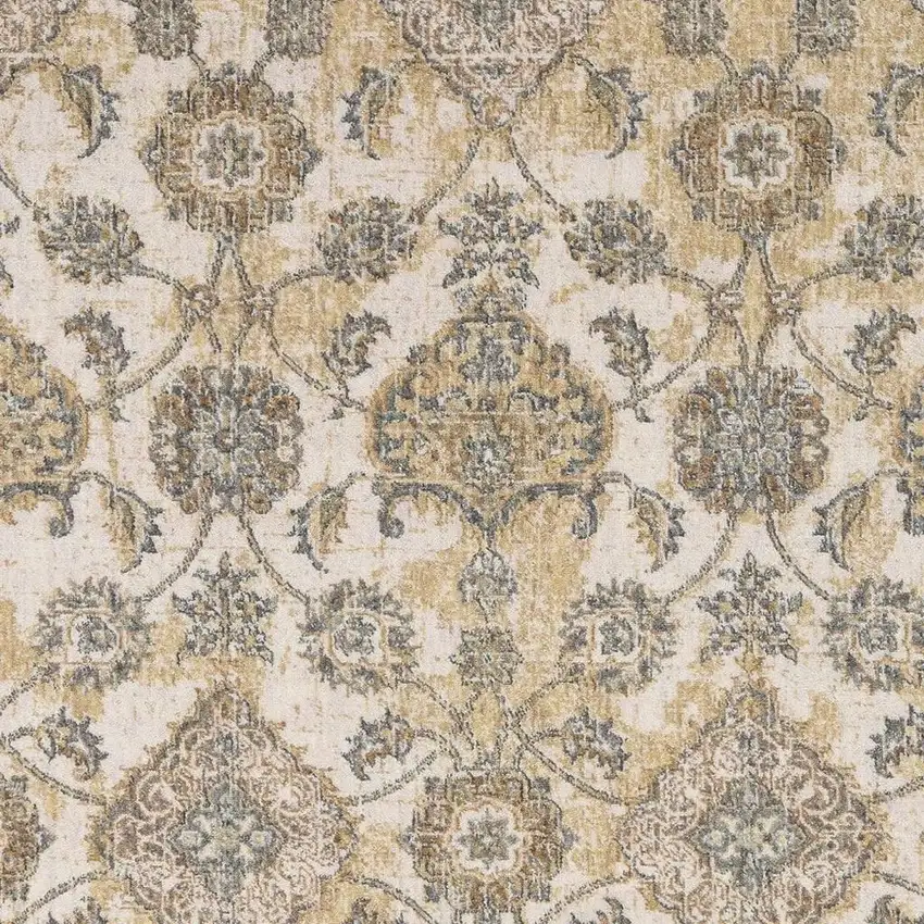 Ivory Beige And Gray Wool Floral Medallion Distressed Area Rug Photo 4