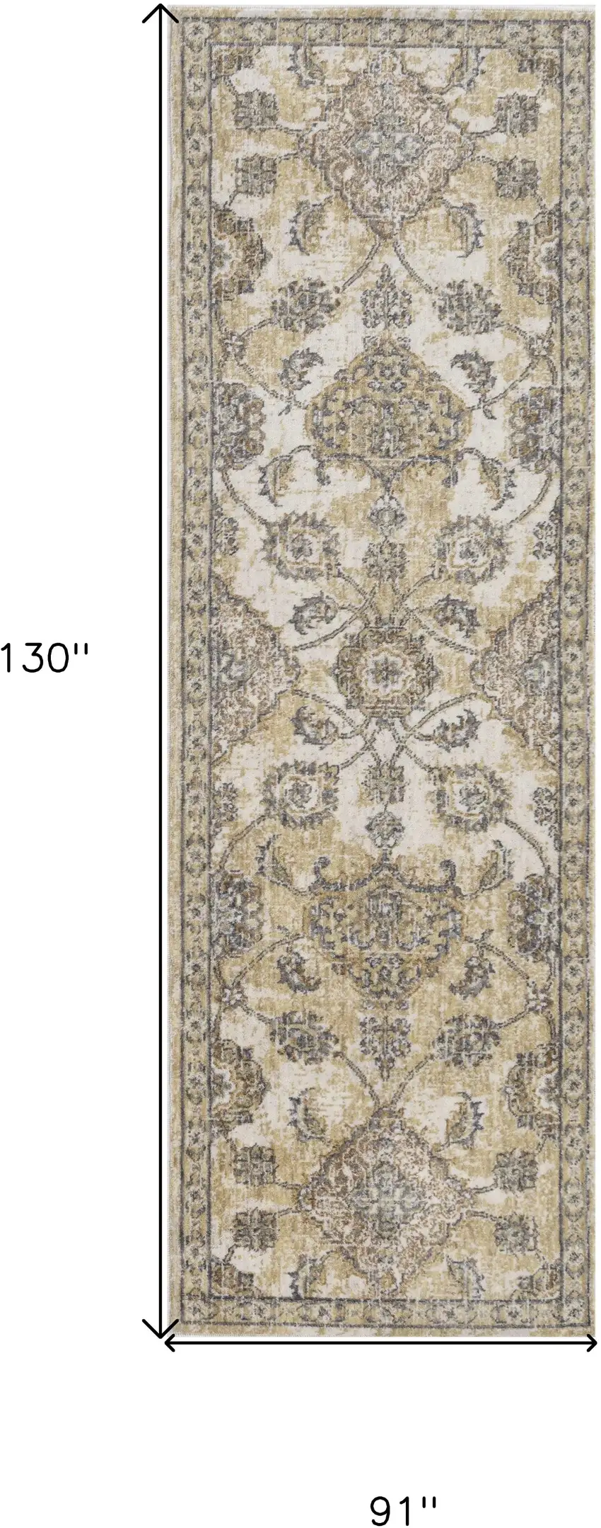 Ivory Sand Machine Woven Bordered Floral Vines Indoor Area Rug Photo 3