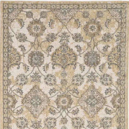 Ivory Beige And Gray Wool Floral Medallion Distressed Area Rug Photo 5
