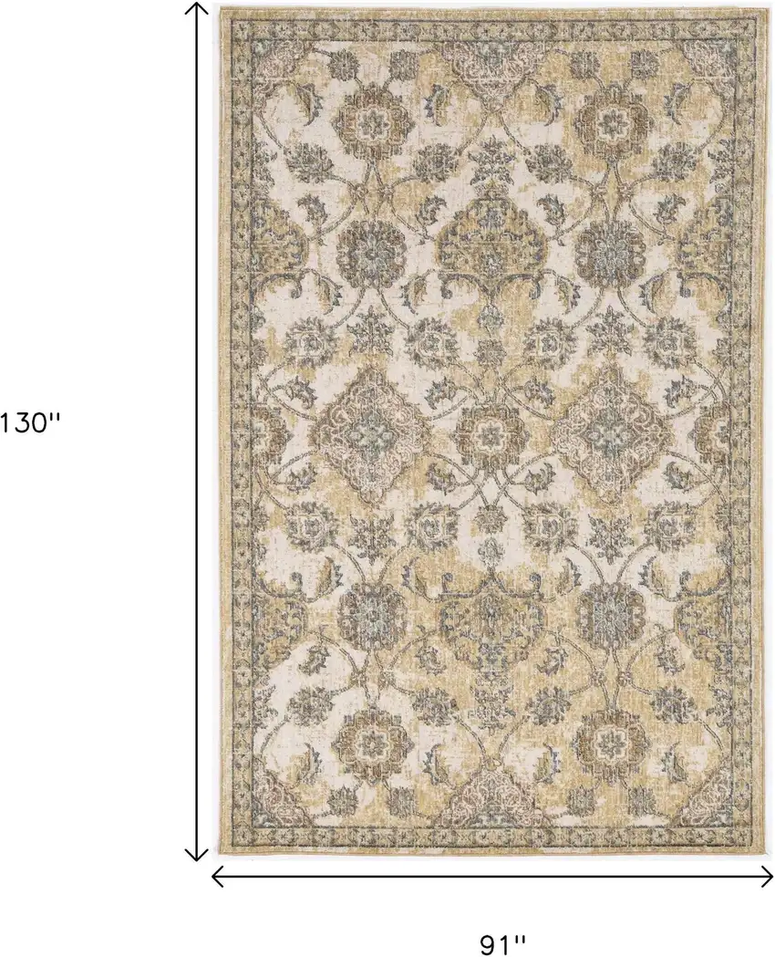 Ivory Beige And Gray Wool Floral Medallion Distressed Area Rug Photo 3