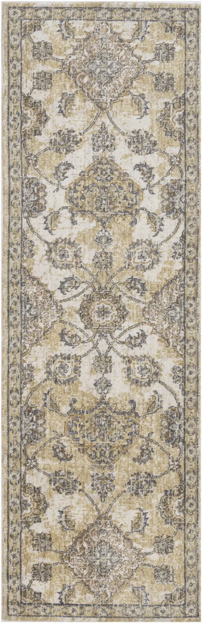 Ivory Sand Machine Woven Bordered Floral Vines Indoor Area Rug Photo 2