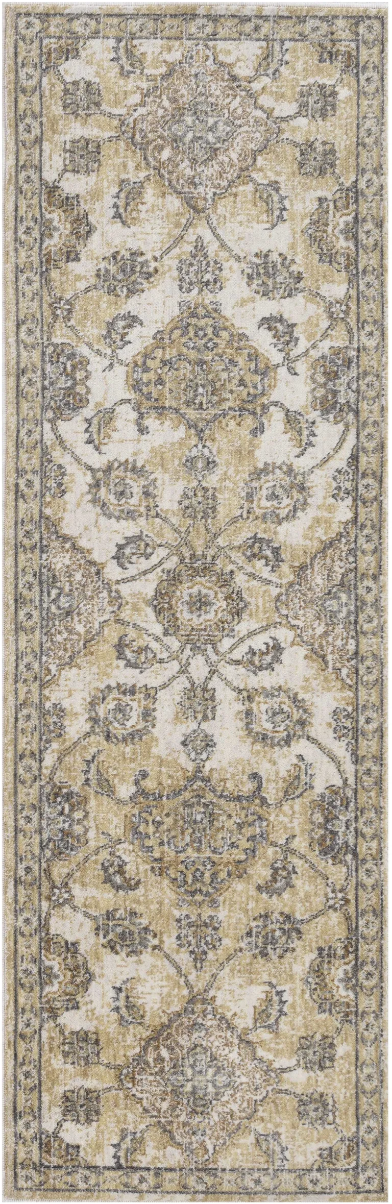 Ivory Sand Machine Woven Bordered Floral Vines Indoor Area Rug Photo 4