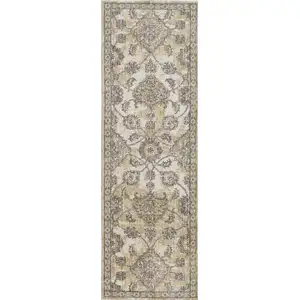 Photo of Ivory Sand Machine Woven Bordered Floral Vines Indoor Area Rug