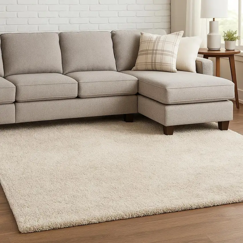 Ivory Shag Hand Tufted Area Rug Photo 1