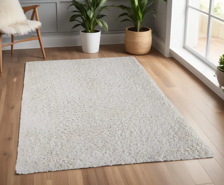 Ivory Shag Hand Tufted Area Rug Photo 1