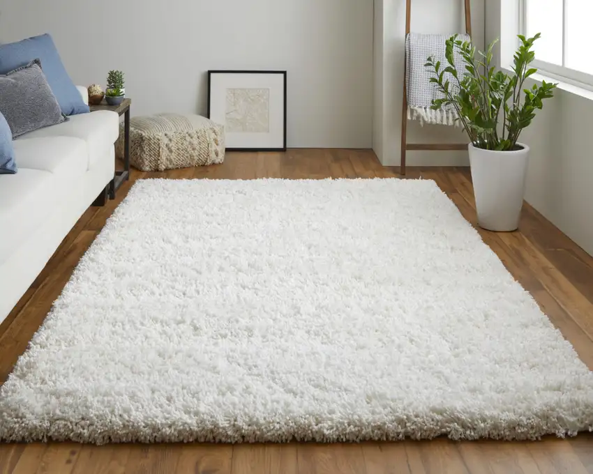 Ivory Shag Hand Tufted Area Rug Photo 9