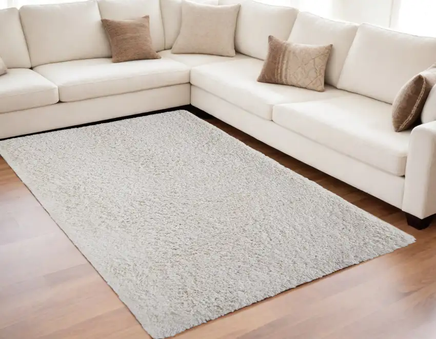 Ivory Shag Hand Tufted Area Rug Photo 2