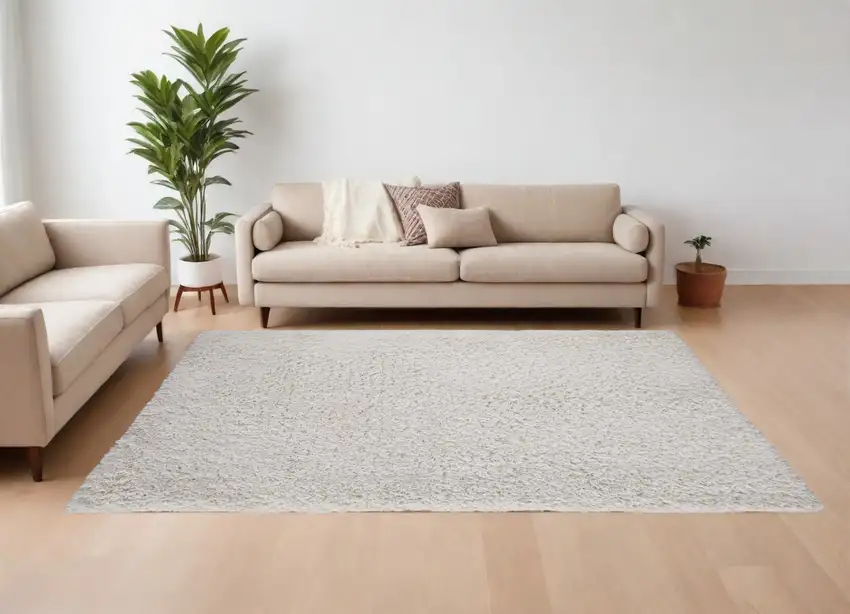Ivory Shag Hand Tufted Area Rug Photo 1