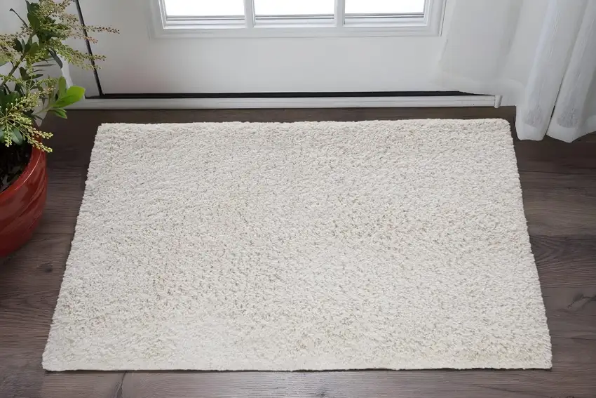 Ivory Shag Hand Tufted Area Rug Photo 1
