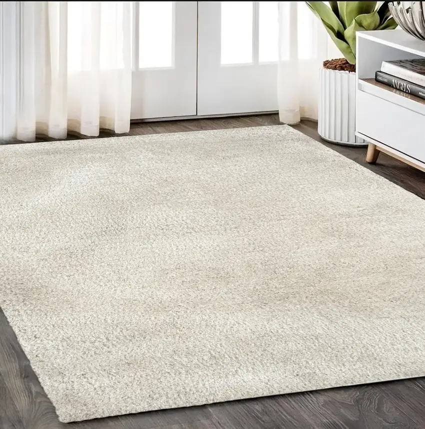 Ivory Shag Hand Tufted Area Rug Photo 1
