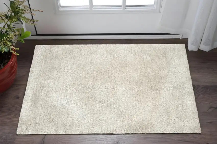 Ivory Shag Hand Tufted Area Rug Photo 1